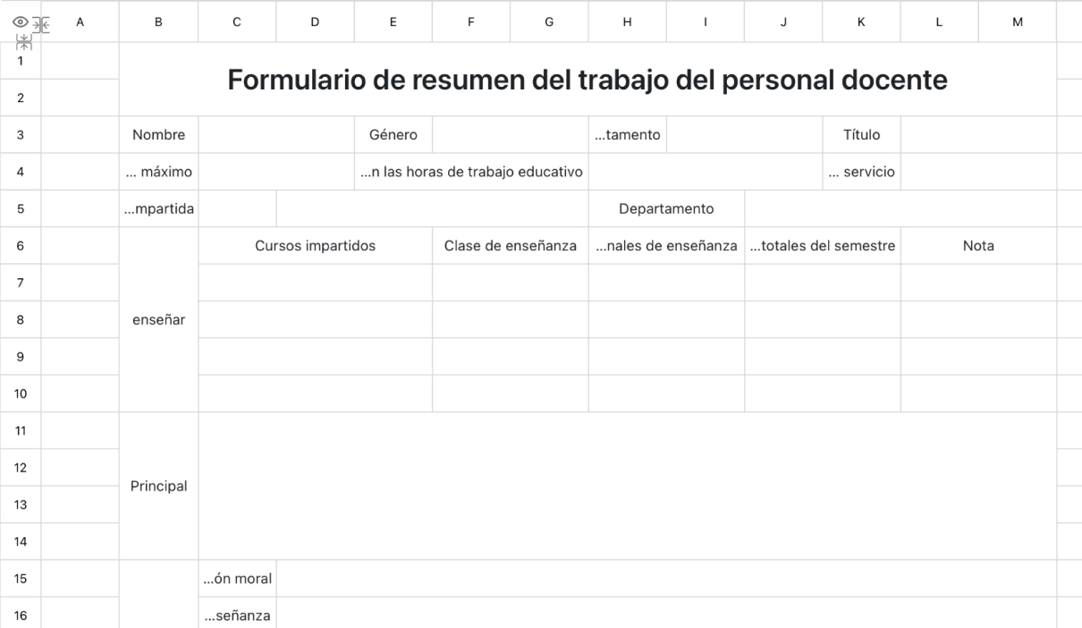 Formulario de resumen del trabajo del personal docente
